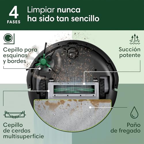 Roomba 105 Combo y Base AutoEmpty con autovaciado de 75 días, Aspirador y friegasuelos, Clearview LiDAR, 7000Pa,120 mins, SmartScrub, Evita obstáculos,Recarga y reanuda,App, 3 Modos Limpieza_N