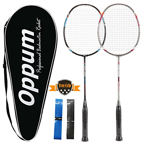 OPPUM 100% Full-Carbon Fiber Professional 2 Player Badminton Racquets Set Super Lightweight Badminton Rackets Including 2 Rackets/1 Carrying Bag/2 Overgrips
