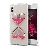 Urberry Iphone X Case, Clear Gel Liquid Case, Sparkle Love Heart, Creative Design Flowing Liquid Case for iPhone X with a Screen Protector