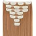 LELINTA 7Pcs 16 Clips 23 Inch Wavy Curly Full Head Clip in on Double Weft Hair Extensions Light Brown Straight