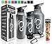 Double Wall Vacuum Insulated Water Bottles–30, 40 & 64oz 18/8 Food Safe Stainless Steel- Includes Flip Top & Wide Mouth Lid, Removable Fruit Infusion Rod & Carabiner- For Hot & Cold (Dark Grey, 40oz)
