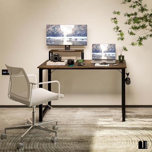 MUBSON Escritorio Minimalista Vintage con Base para Monitor. Mueble Gamer o de Oficina con Superficie de 120x60x74 de Madera MDF. Escritorio Elegante Radahn para Estudio y Trabajo (Cafe)