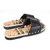 LHYILSWQ Reflexology Foot Massager Slipper Acupuncture Massage Sandals with Natural Stones Acupoint Massage Shiatsu for Foot Pain Relief Suit for Men and Women (S) Black