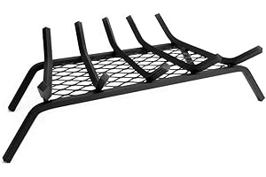Pleasant Hearth - 1/2" Solid Steel Fireplace Grates With Ember Retainer, Black, 24-Inch