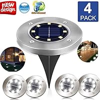 8 LED Solar Lights Outdoor Solar Ground Lights In-Ground Lights Disk Solar Light Outdoor Landscape Lights Waterproof Pathway Walkway Pool Area Landscape Lights As Seen On TV White Light 4-Pack