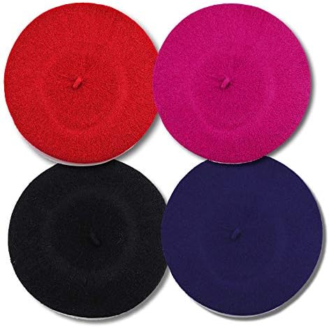 Dreamkai French Beret Hat Winter Warm Cap Solid Color Wool Beanie for Women Girls Lady