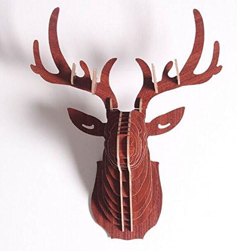 Wellsure 3D DIY Wooden Assembly Puzzles Deer Head Wall Hanging Decor Nursery Art Model Kit Toy (brown)