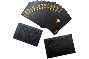 Floweringbeter Waterproof Plastic Playing Cards in Black Gold Great for All Card Games