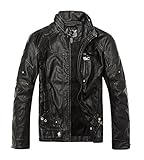 WULFUL Men's Vintage Stand Collar Leather Jacket Motorcycle PU Faux Leather Outwear