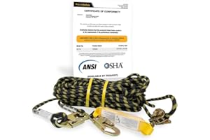 KwikSafety - Charlotte, NC - Tsunami [Premium Braided Rope] Vertical Lifeline ANSI OSHA Rope Grab Snap Hook Shock Absorber Fall Protection Line Kit Restraint System Roofing Safety Equipment / 50 FT.