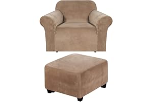 Andreannie Velvet Brown Chair Slipcovers Armchair Sofa Covers Chair Couch Covers for Armchair Bundle Ottoman Slipcover (Brown)