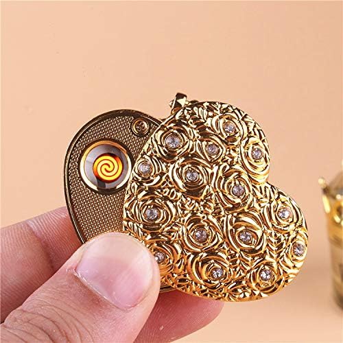 Cool lighters with Windproof Rechargeable,Electric and USB/Gold Keychain, Heart,Bitcoin and Skull (Rose Lighter)
