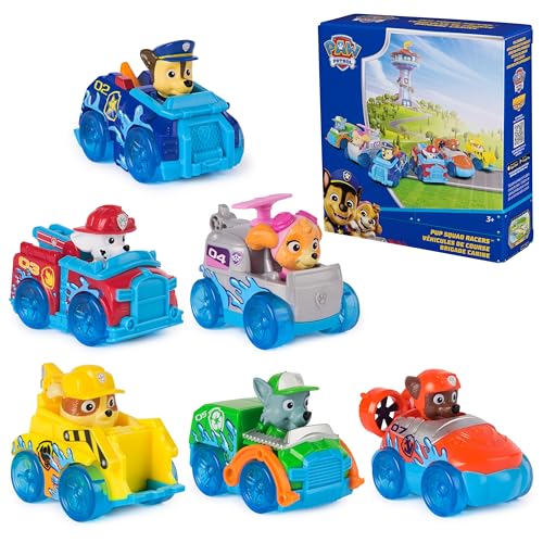 PAW Patrol Pup Squad Racers, 6-Pack of PAW Patrol Vehicles with Chase, Marshall, Skye, Rubble, Rocky, & Zuma, Kids Toys for Boys & Girls Ages 3 and Up