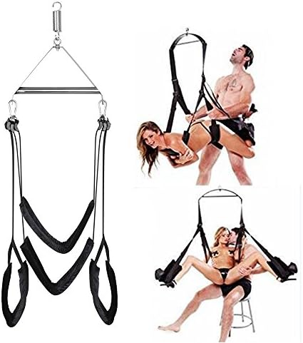 OHYER 360 Spinning Sex Swing Deluxe Indoor Sex Swivel Swing - Ceiling Holds up to 600 lbs for Couple Play with Steel Triangle Frame, Spring and Hooks (Black)