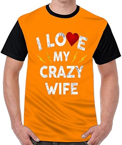 Firewing I Love My Crazy Wife Men Cool Round Neck T Shirt Top Blouse Shirt Orange