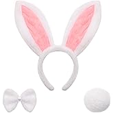LIYROIUB Bunny Ears Headband with Tail and Bow Tie Furry Rabbit Ear Headband Adult Women Cosplay Dress Up Costumes Accessories for Easter Halloween Birthday Party