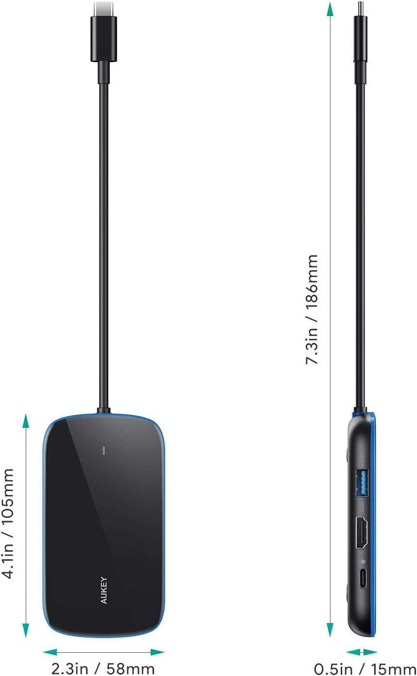 USB C Hub AUKEY 8 in 1 Aluminum-Glass Type C Hub with Ethernet Port,4K USB C to HDMI, 3 USB 3.0 Ports, 100W USB C PD Charging, SD/TF for MacBook, Chromebook and Other USB C Laptops: Computers & Accessories