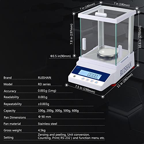 RUISHAN 300g x 1mg Lab Analytical Balance Scale 0.001g High Accuracy