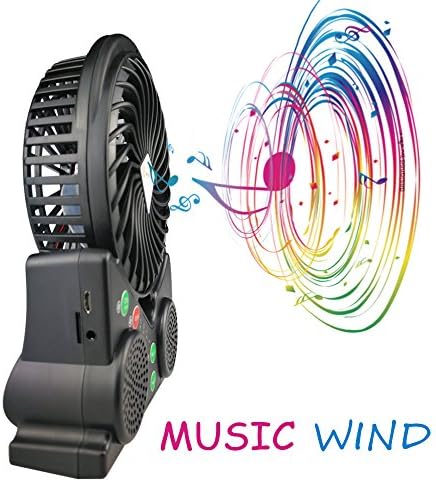 Portable desk fan built in dual bluetooth speakers, Handhold fans, Mini rechargeable fan with TF card MP3 function(BLACK)
