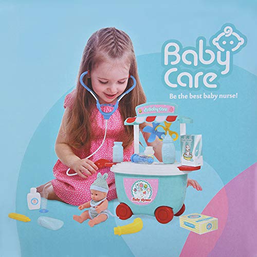 Kids Medical Pretend Play Toy Set | Toddler Doctor Nurse Playset w/Doll Carrying Working Platform Case | Educational Learning Role Play Gifts for Boys Girls (Blue) - Thumbnail 2