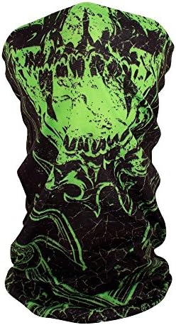 Multi Function Head Wear Neon Toxic Green Black Skull Gothic Beanie Face Mask Head Wrap