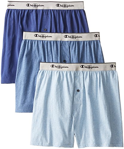 Champion Men's 3-Pack Knit Boxer, Assorted Blues, Large