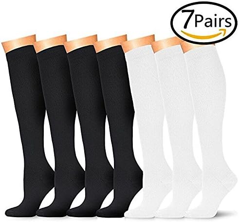 Compression Socks (7 Pairs), 15-20 mmhg is BEST Graduated Athletic &amp; Medical for Men &amp; Women, Running, Flight, Travel, Nurses, Pregnant - Boost Performance, Blood Circulation