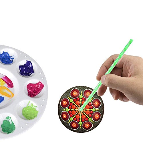 Muhuyi 14 Pieces Mandala Rock Dotting Tools Nail Art Painting Tools Set, Including 8 Sizes Flat Head Acrylic Dotting Rods, 5 Pieces Ball Stylus Dotting Pens, 1 Pieces Paint Tray - Thumbnail 4