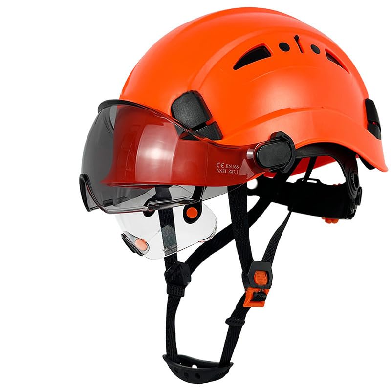 Industrial Safety Helmet with Build-in Visor ABS Hard Hat with Visor Adjustable Ventilation Hardhats Construction Head Protection (Orang)