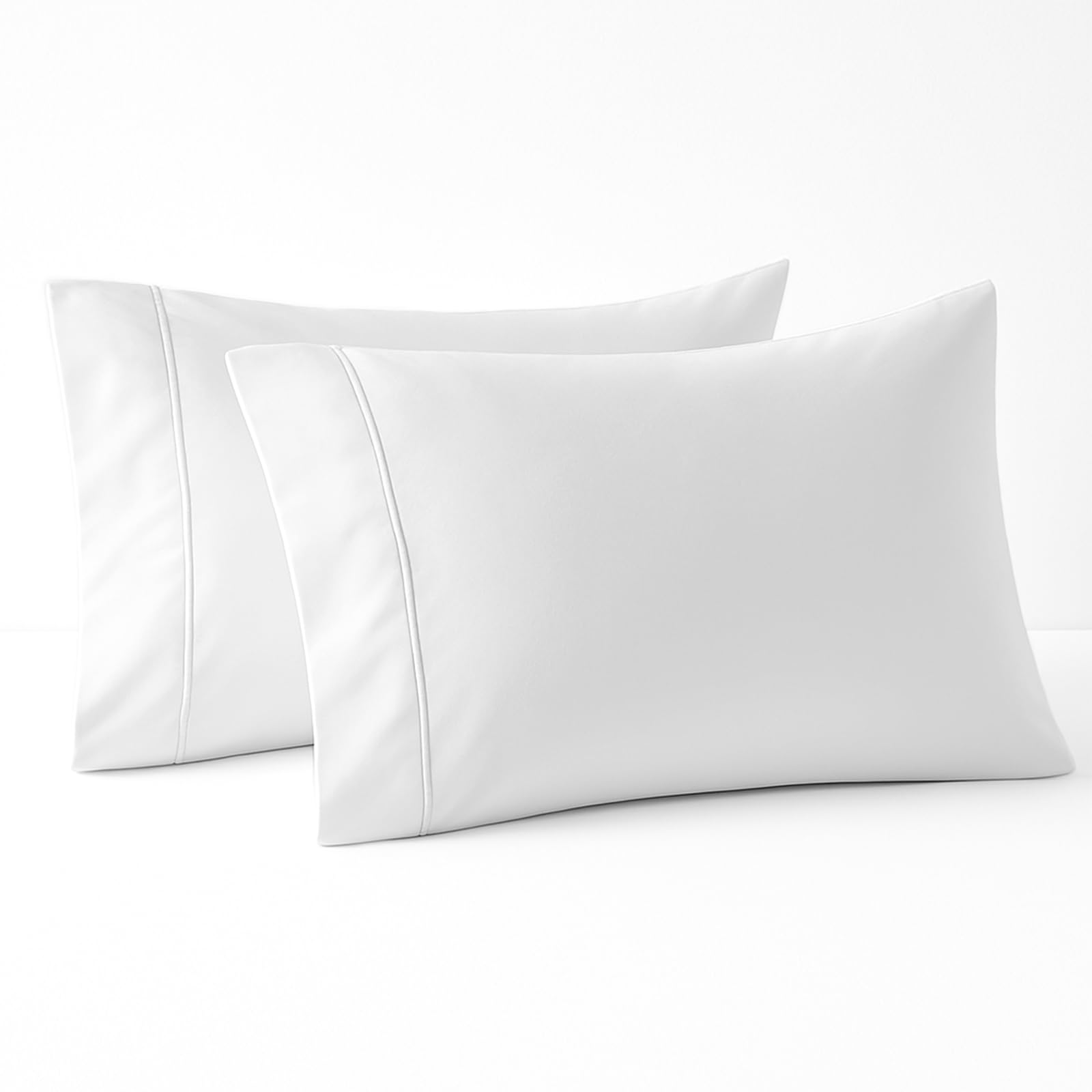 Photo 1 of (USED/FAIR) (BAGGED) Pizuna 100% Cotton Pillow Cases Queen Size Set of 2 Luxury 800 Thread Count Sateen Weave Thick Hotel Quality Envelope Closure Pillow Covers Fits Standard/Queen Pillows - White