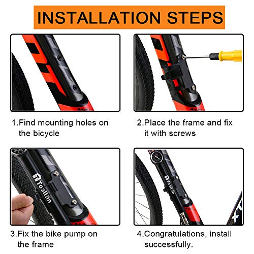 Toolitin Mini Bike Pump with Gauge, Accurate Inflation Portable Frame