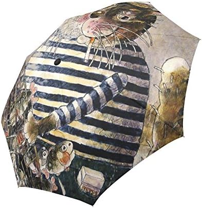 Love Nature Easy Touch Folding Umbrella With Anti-Slip Rubberized Grip Custom cat sailor pulls a net full of fish Waterproof Automatic Foldable Lightweight Travel Umbrella