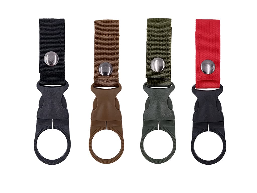 SUSU BLOCK 4PCS Bottle Clip Hanging Portable Water Bottle Ring Holder Keychain Mineral Water Bottle Clip For Backpack Belt Nylon Webbing Strap For Outdoor Tactical Camping Hiking (Mixed color)