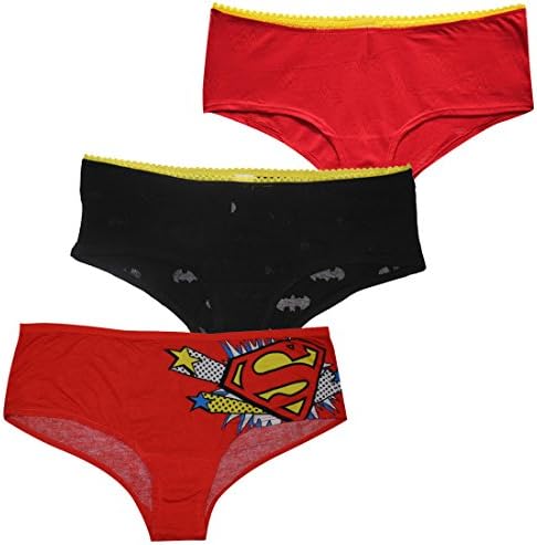 (Pack of 3) BATGIRL, SUPERGIRL &amp; WONDER WOMAN Womens Brief Panties XL Black &amp; Red