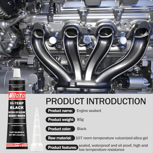 Miioto Engine Seal Paste, High Temperature Silicone, Black Silicone Seal | Automotive Engine Mechanical Seals, Heat Resistance Range -80°F to 650°F -85g (Black)