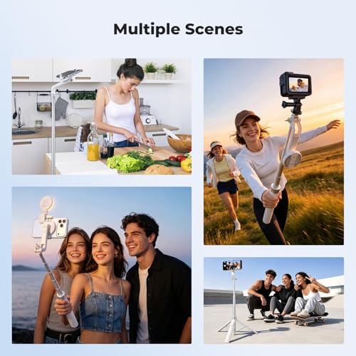 K&F CONCEPT 180cm Trípode para móvil, Palo Selfie magnético y con Pinza, luz Relleno y Mando a Distancia, Soporte automático Compatible con iPhone 17-12, Osmo Pocket 4/3 e Insta360 X5 Luna Ultra
