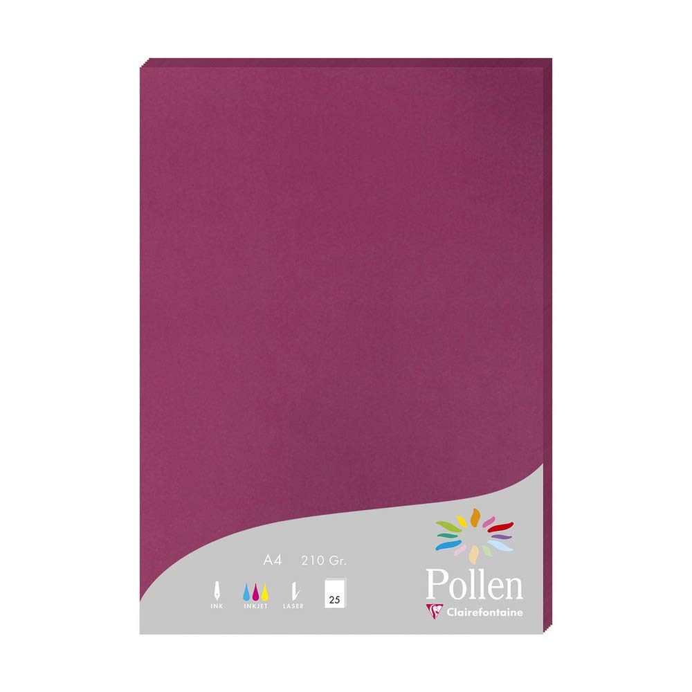 Clairefontaine 224206C Wallet of 25 Sheets Format A4 (21x29,7cm) 210gsm colour Raspberry Invitation Paper Events Correspondence Pollen Range Premium Paper