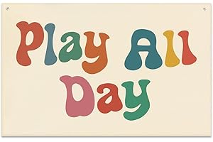 JRHUNG Play All Day Banner Playroom Decor Banner Canvas 21 in x 33 in Hanging Flag Banner Perfect for Kids Nursery and Playroom Wall Decor Stylish Room Decor for Boys and Girls