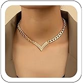Zeshimb Gold Initial Choker Necklace Diamond Cz Letter V Pendant Necklace Dainty Geometric V Shaped Bar Necklace Chunky Cuban Link Chain Necklace Statement Jewelry for Women