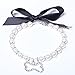SKS PET TM Dog Cat Pearls Necklace Collar Bling Accessories Ribbon Bone Charm Pendant Pet Puppy Jewelry for Female Puppy Chihuahua Yorkie Adjustable Handmade (S, Crystal)