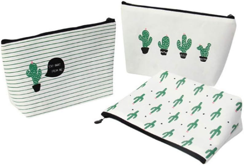 Large Cactus Pencil Case, 3PCS Canvas Pen Bag Cactus Designed Stationery Pencil Pouch Case Travel Cosmetic Bag Set for Women Girls (Cactus)…