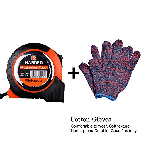 Tape Measure,Lightdot Hardware,Retractable Metric Measuring Tape 16ft(5m) x25mm with Wrist Strap, Black And Orange (Attached With A Pair Of Gloves) - Thumbnail 5