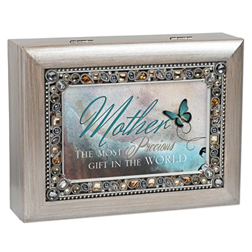 Mother Precious Gift Brushed Pewter Finish Jeweled Jewelry Music Box Plays You Light Up My Life