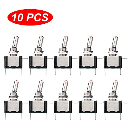 10pcs 12V Lighted Toggle Switch LinkStyle Car Boat Marine Toggle Switch, SPST Marine On-Off Switch Red LED Lighted Rocker Toggle Switch 12Volt 20A for Car RV Vehicles Truck Boat