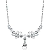 Reffeer Solid 925 Sterling Silver CZ Leaf Chain Necklace Pendant for Women Teen Girls Crystal Leaf Necklace Choker