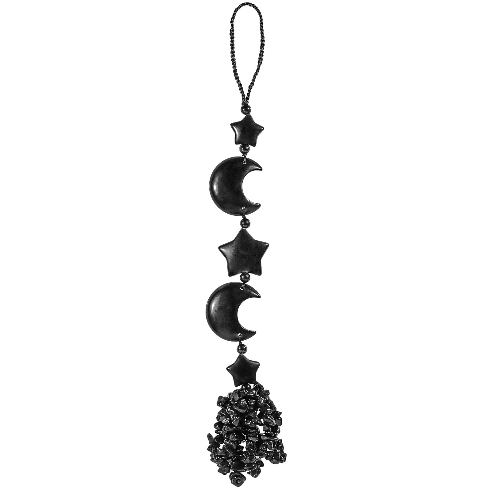 KYEYGWO Obsidian Reiki Healing Half-Moon Crystal Hanging Decor with Tumbled Stone, Handmade Window Decor Wall Hanging Car Ornament for Home Window Wedding