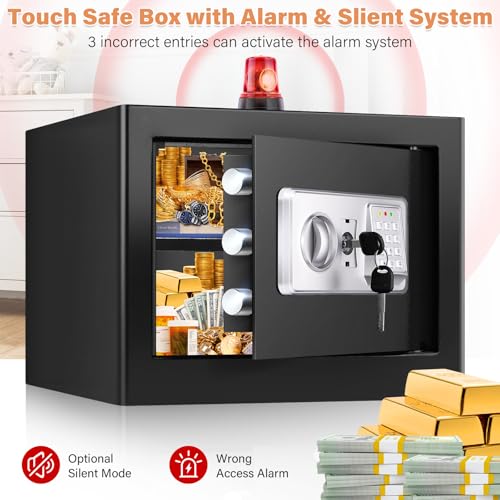 Mejasg Fireproof Safe with Fireproof Money Bag, Small Electric Safe with Removable Shelf and Alarm Mode, Wall Mounted Cash Safe for Jewellery Money Documents Medicines