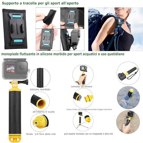 Gurmoir Action Camera Accessory Kit for Gopro 13 12 11 10 9, Camera Action Kit Compatible with Gopro Hero 13 12 11 10 9 (DT16)