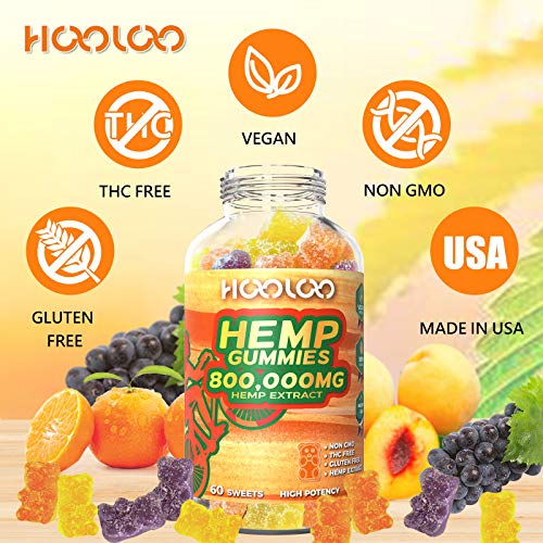 2 Pack Hemp Gummies, HOOLOO 800,000MG Vegan Fruity Hemp Gummy Bears for Relaxing, Sleep Better, Reduce Stress Anxiety, Natural Hemp Extract Gummies, Made in USA