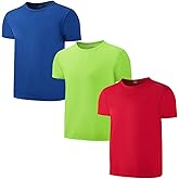 3-Pack Kids/Boys/Youth Mesh Athletic Quick Dry Shirts Youth Activewear Moisture Wicking Short Sleeve T-Shirts(Age 4-15Years)